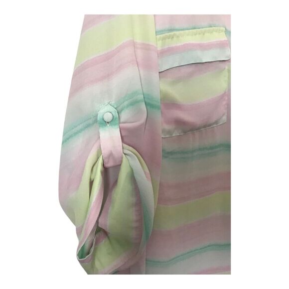 Torrid Harper Georgette Top Size 2 Pastel Stripe 3/4 Sleeve Roll Tab Sheer Tunic - Picture 5 of 13